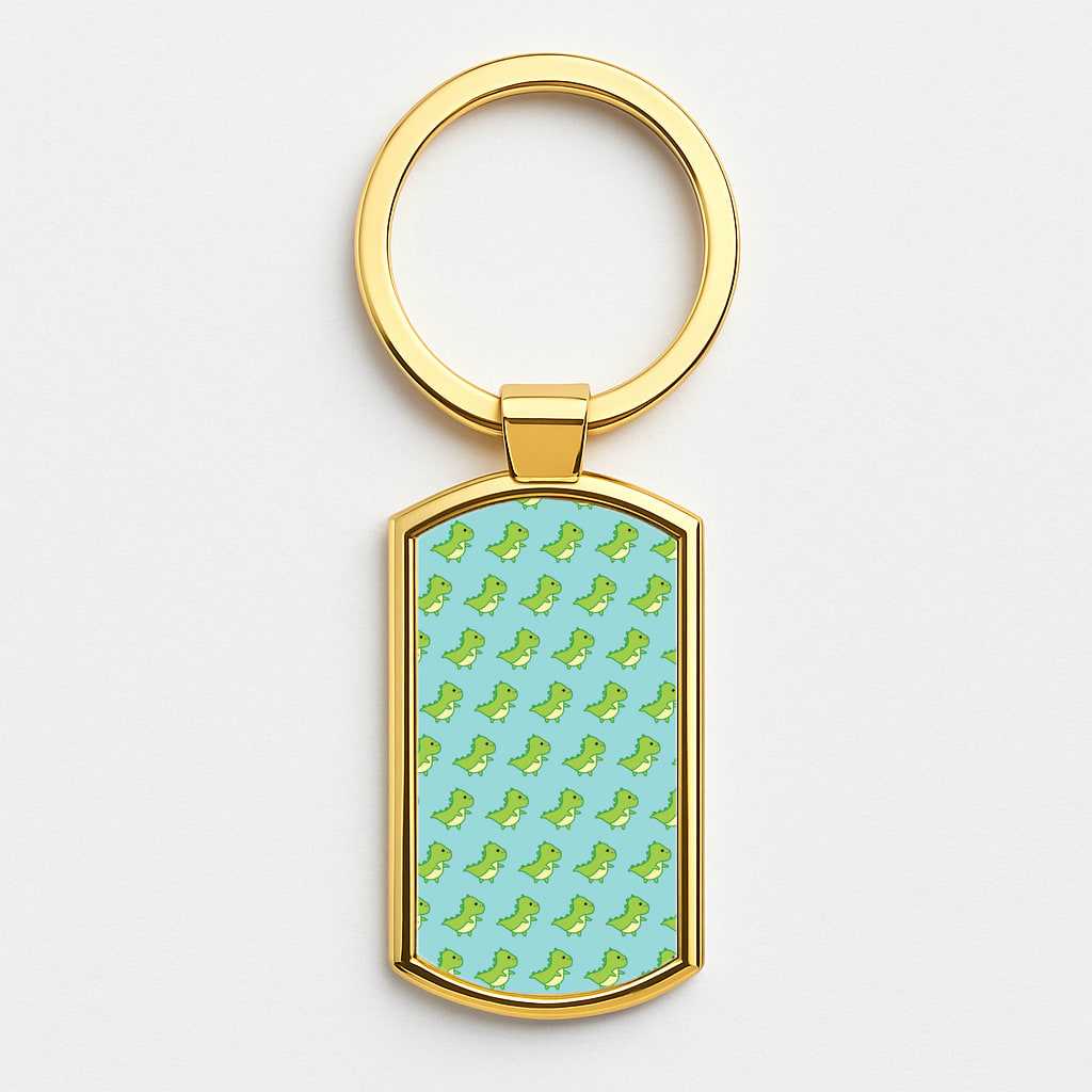 Green Dinosaurs Pattern - Dinosaurs Gold Keyring