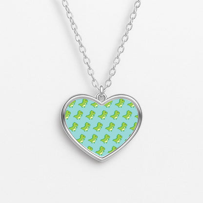 Green Dinosaurs Pattern - Dinosaurs Heart Necklace