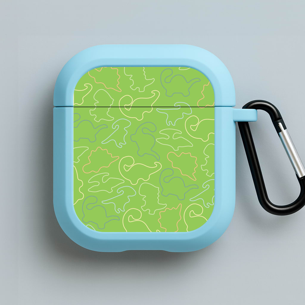 Outline Pattern - Dinosaurs Blue AirPods Case