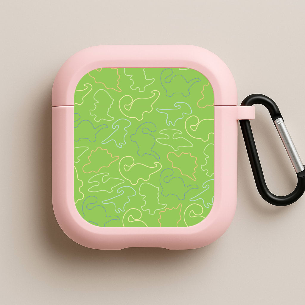 Outline Pattern - Dinosaurs Pink AirPods Case