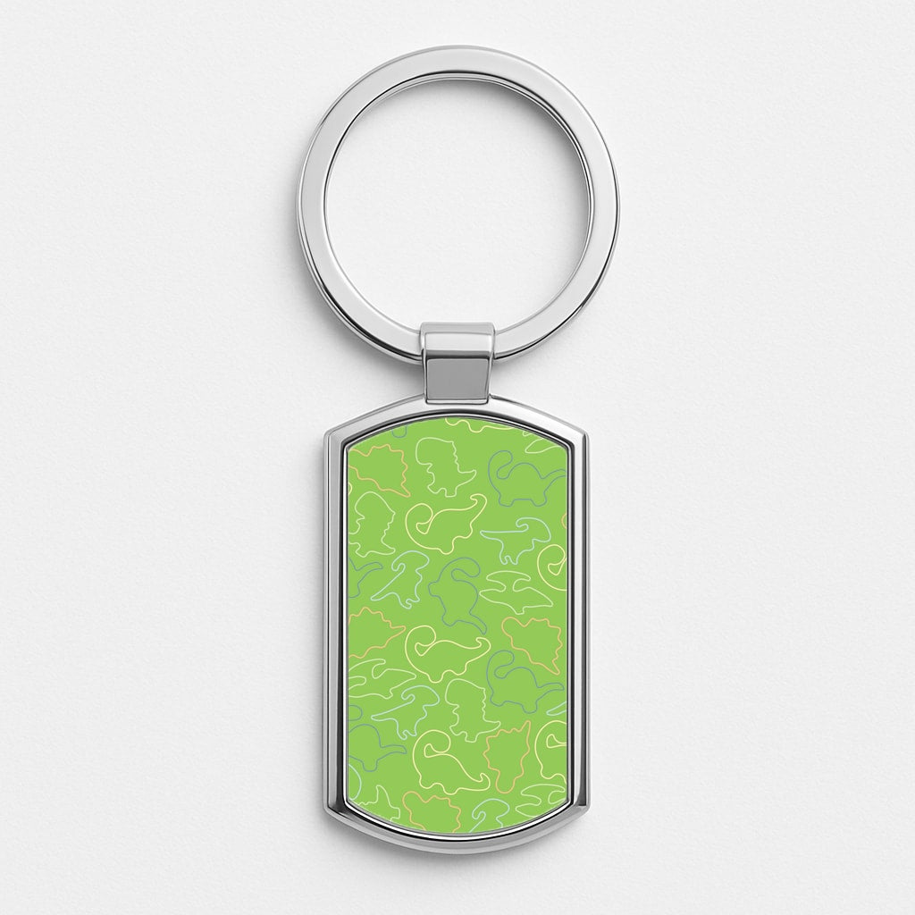 Outline Pattern - Dinosaurs Silver Keyring
