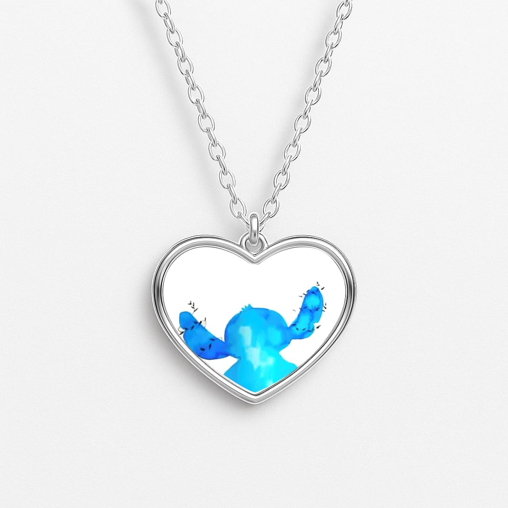 Watercolour Blue Alien Disney Heart Necklace