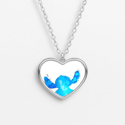 Watercolour Blue Alien Disney Heart Necklace