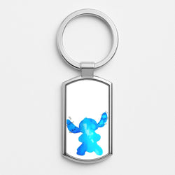 Watercolour Blue Alien Disney Silver Keyring