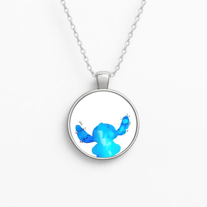 Watercolour Blue Alien Disney Circle Necklace