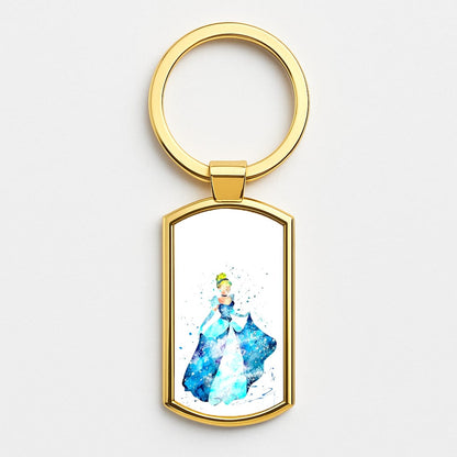 Watercolour Cinderella Fairytale Gold Keyring