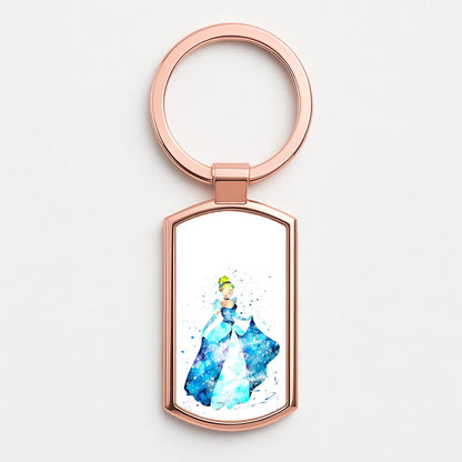 Watercolour Cinderella Fairytale Rose Gold Keyring
