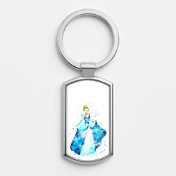 Watercolour Cinderella Fairytale Silver Keyring