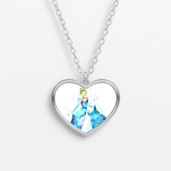 Watercolour Cinderella Fairytale Heart Necklace