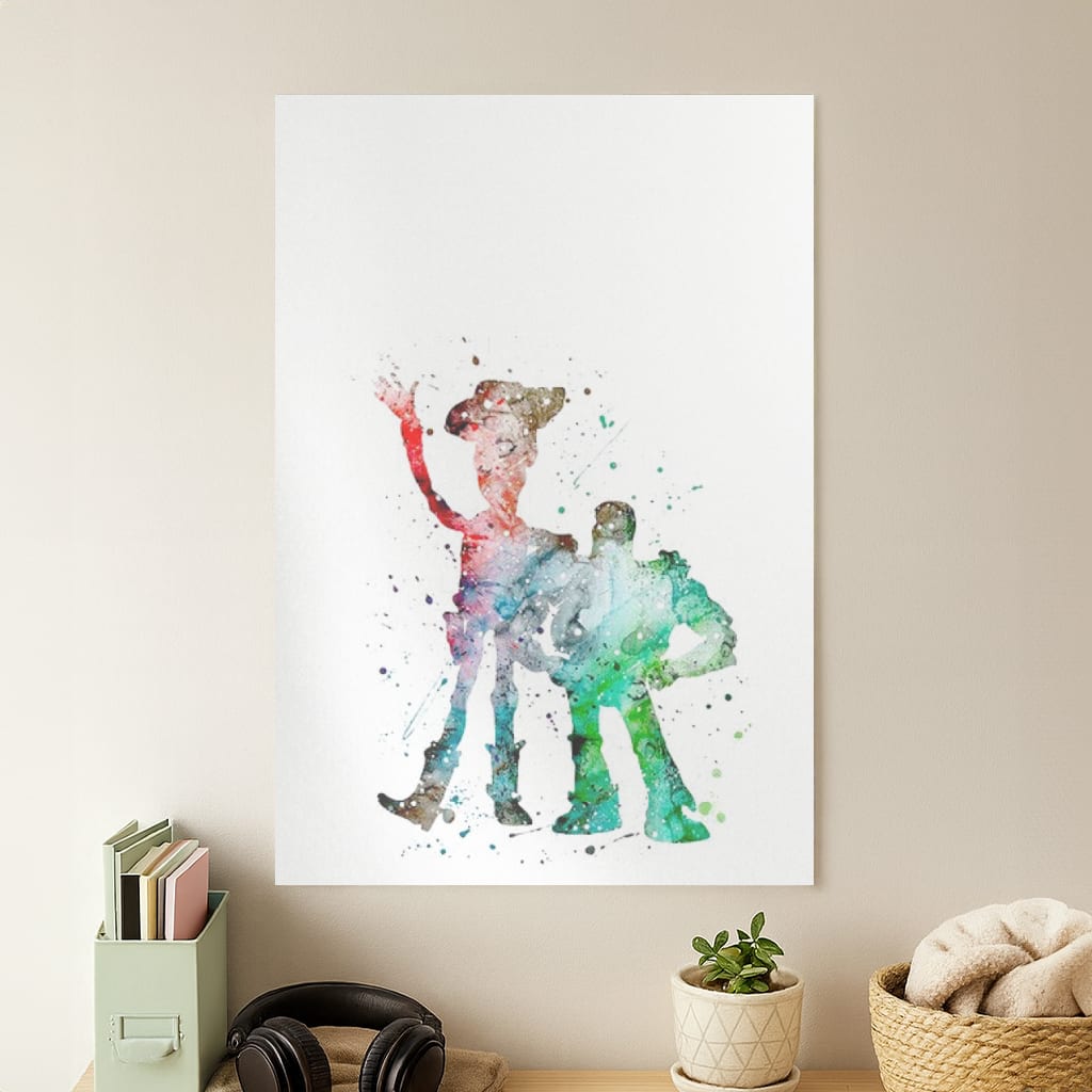 Watercolour Woody & Buzz A Story of Toys Fairytale Poster