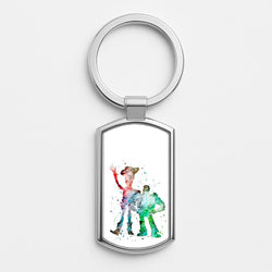 Watercolour Woody & Buzz A Story of Toys Fairytale Silver Keyring