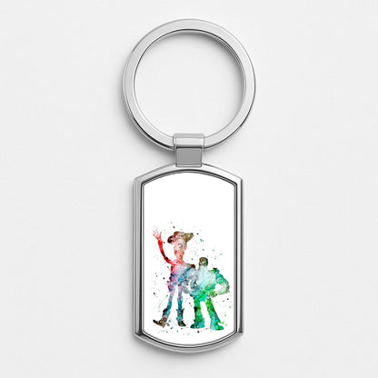 Watercolour Woody & Buzz A Story of Toys Fairytale Silver Keyring