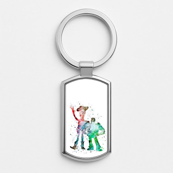 Watercolour Woody & Buzz A Story of Toys Fairytale Silver Keyring