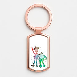 Watercolour Woody & Buzz A Story of Toys Fairytale Rose Gold Keyring