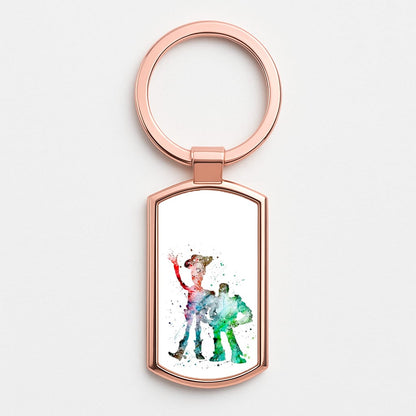 Watercolour Woody & Buzz A Story of Toys Fairytale Rose Gold Keyring