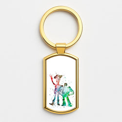 Watercolour Woody & Buzz A Story of Toys Fairytale Gold Keyring