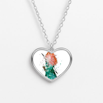 Watercolour Princess Merida Brave Fairytale Heart Necklace