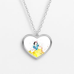 Watercolour Snow White Fairytale Heart Necklace