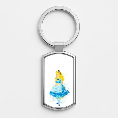 Watercolour Alice in Wonderland Fairytale Silver Keyring