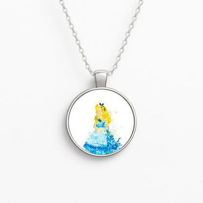 Watercolour Alice in Wonderland Fairytale Circle Necklace