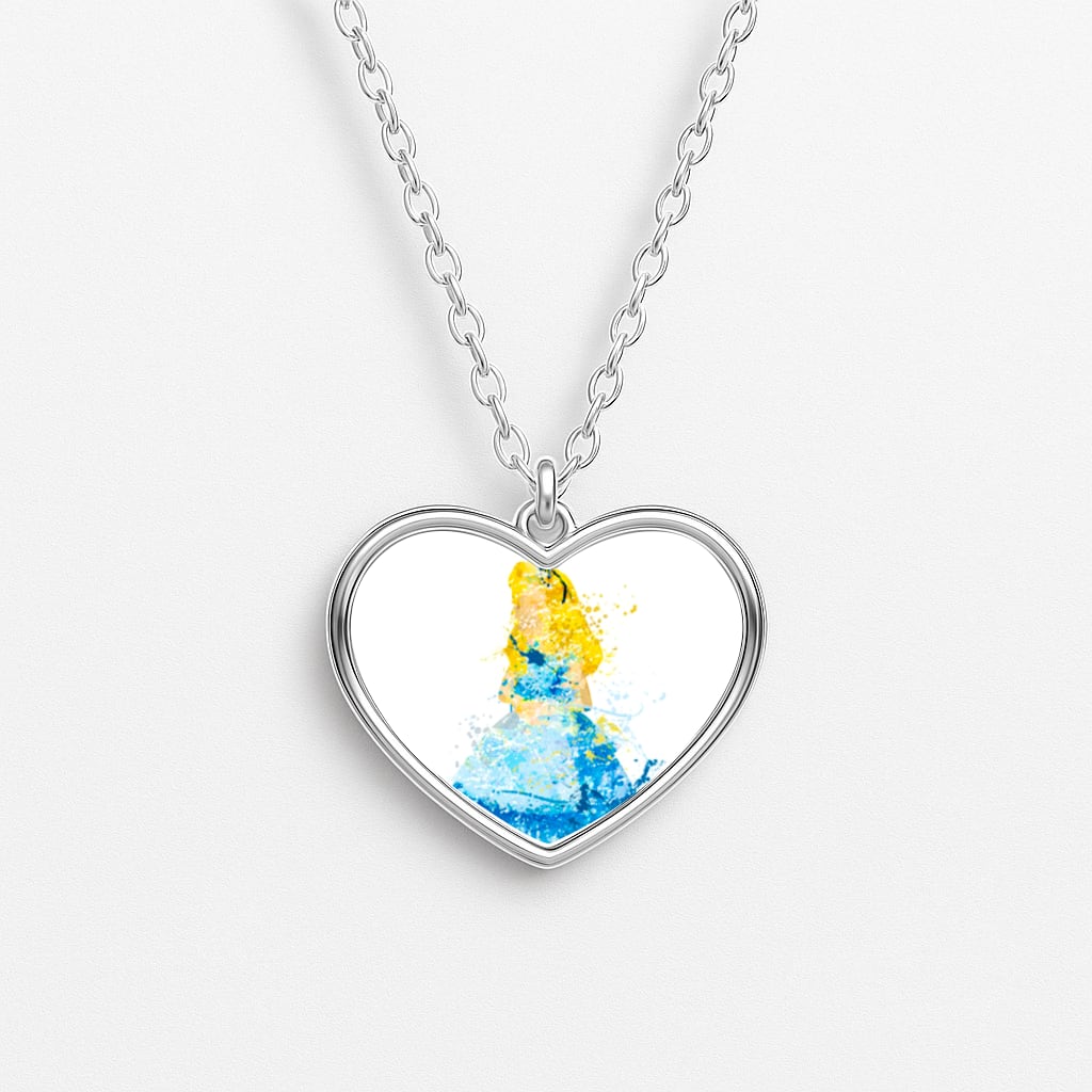 Watercolour Alice in Wonderland Fairytale Heart Necklace