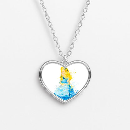 Watercolour Alice in Wonderland Fairytale Heart Necklace