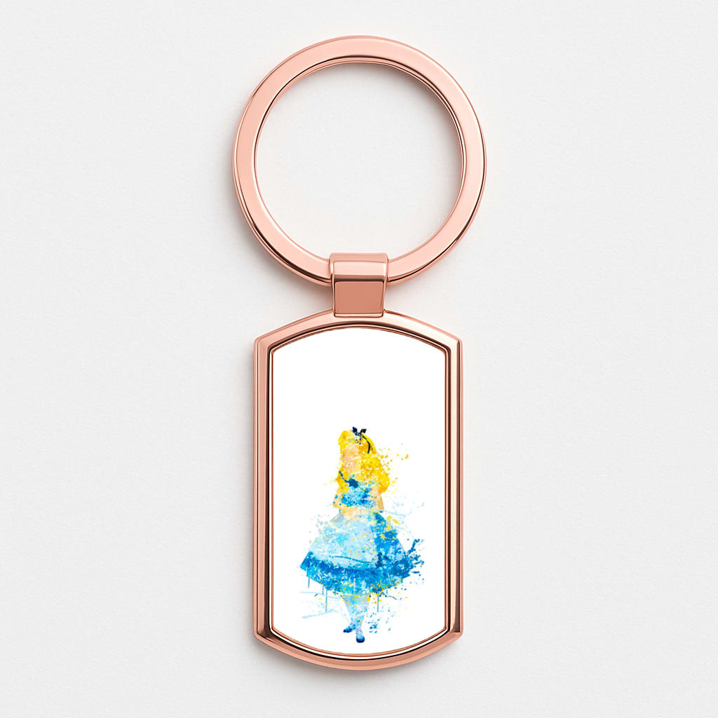 Watercolour Alice in Wonderland Fairytale Rose Gold Keyring