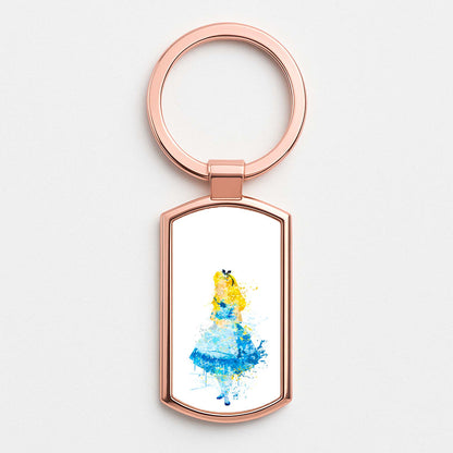 Watercolour Alice in Wonderland Fairytale Rose Gold Keyring