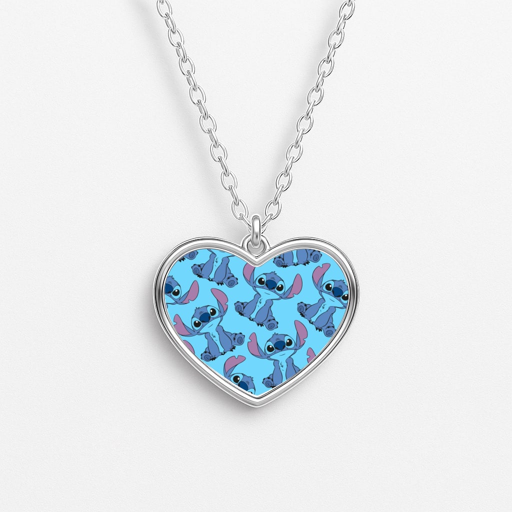Cute Alien Blue Pattern Heart Necklace