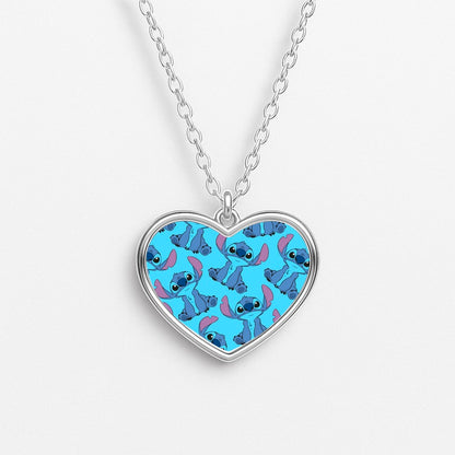 Cute Alien Blue Pattern Heart Necklace