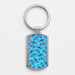 Cute Alien Blue Pattern Silver Keyring