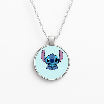 Alien Blue Leaning Circle Necklace