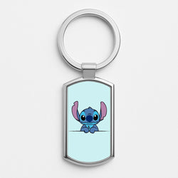 Alien Blue Leaning Silver Keyring