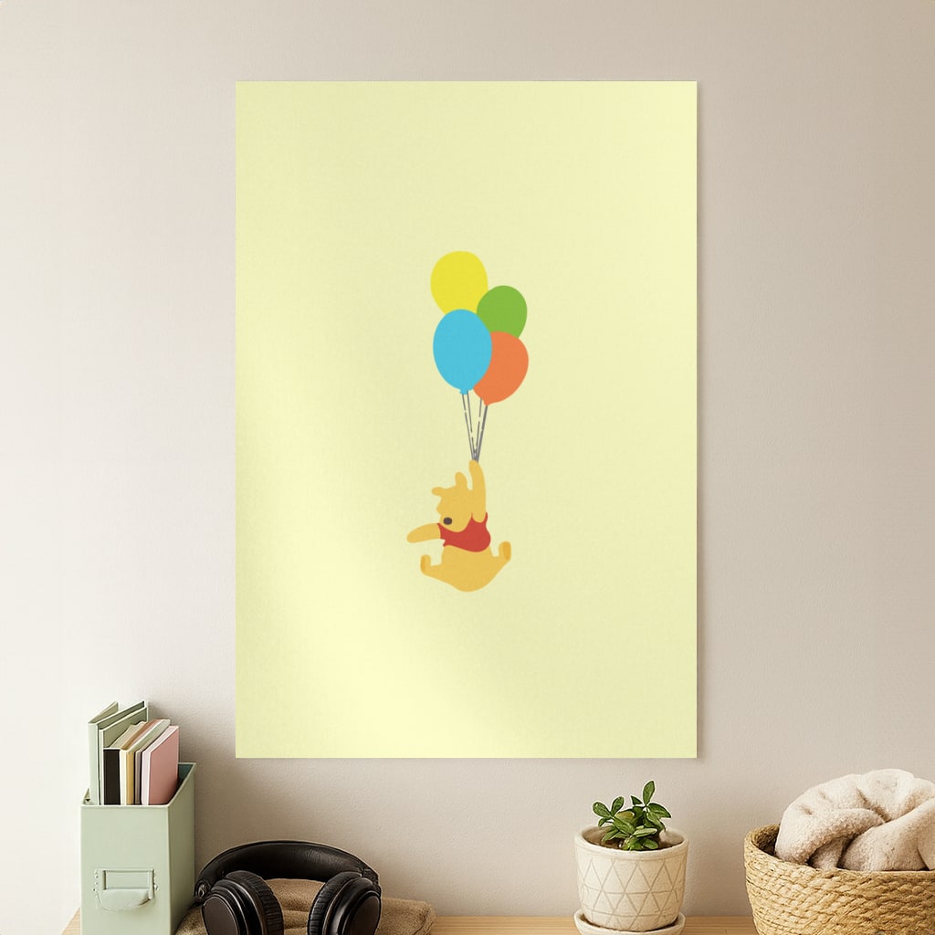 Pooh On Balloons Poster