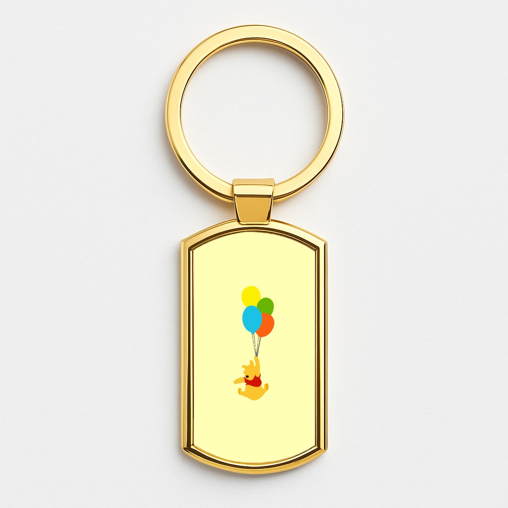 Pooh On Balloons Gold Keyring