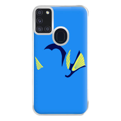 Faceless Blue Fish Phone Case for Galaxy A21s