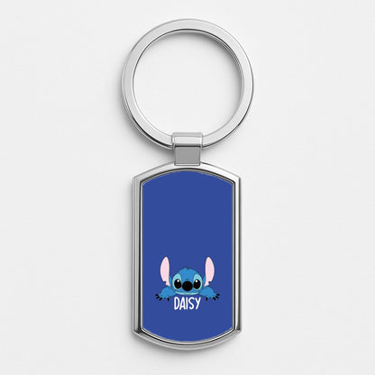 Blue Alien - Personalised Disney Silver Keyring
