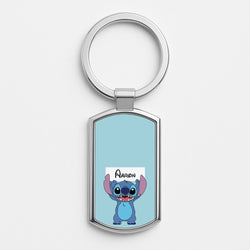 Standing Blue Alien - Personalised Disney Silver Keyring