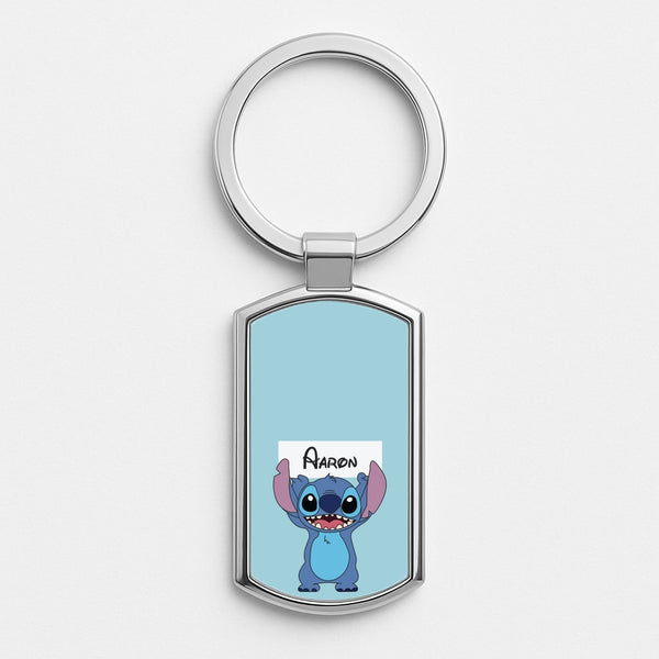 Standing Blue Alien - Personalised Disney Silver Keyring