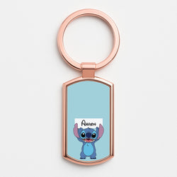 Standing Blue Alien - Personalised Disney Rose Gold Keyring