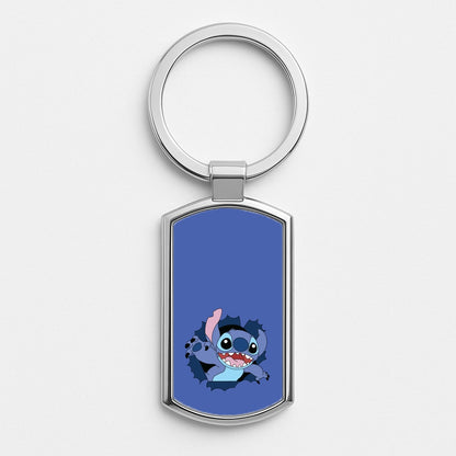 Torn Blue Alien Silver Keyring