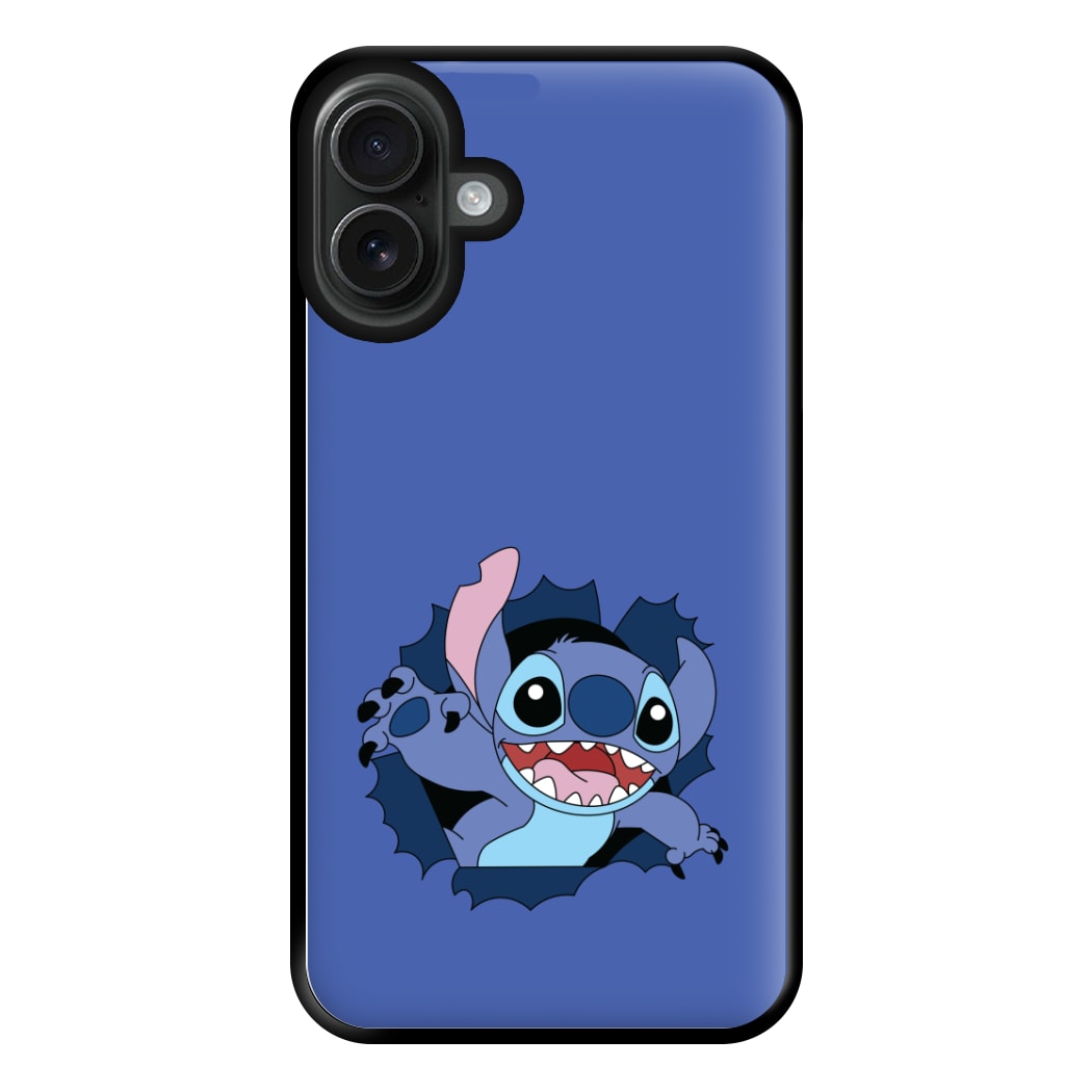 Torn Blue Alien Phone Case for iPhone 16 Plus