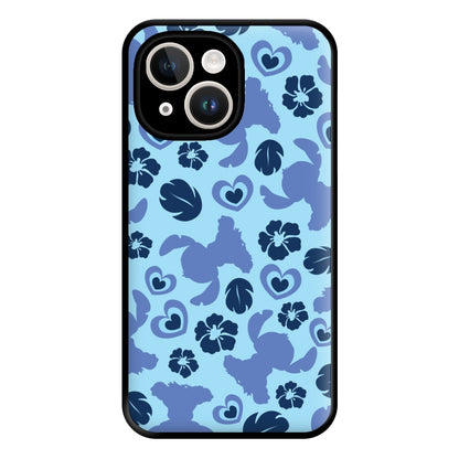 Blue Alien Silhouette Pattern Phone Case for iPhone 14 Plus