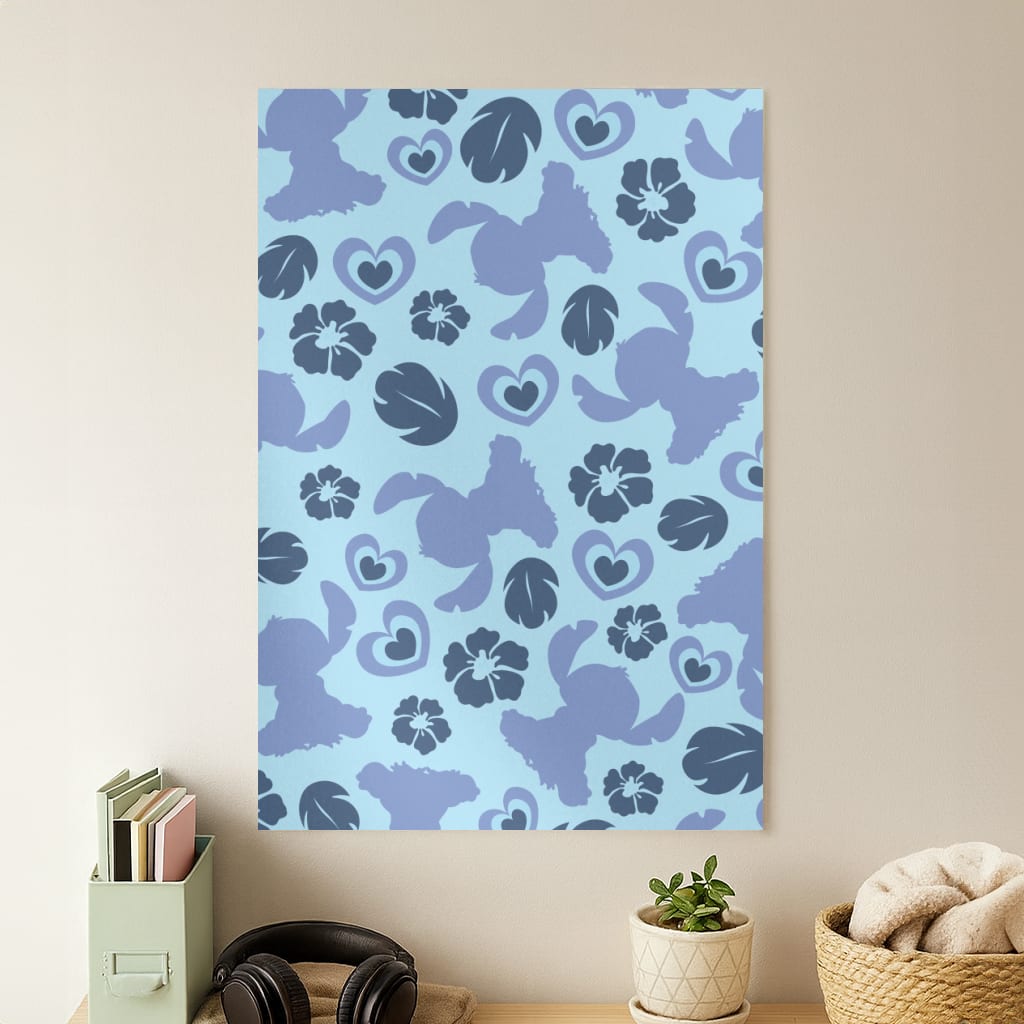 Blue Alien Silhouette Pattern Poster