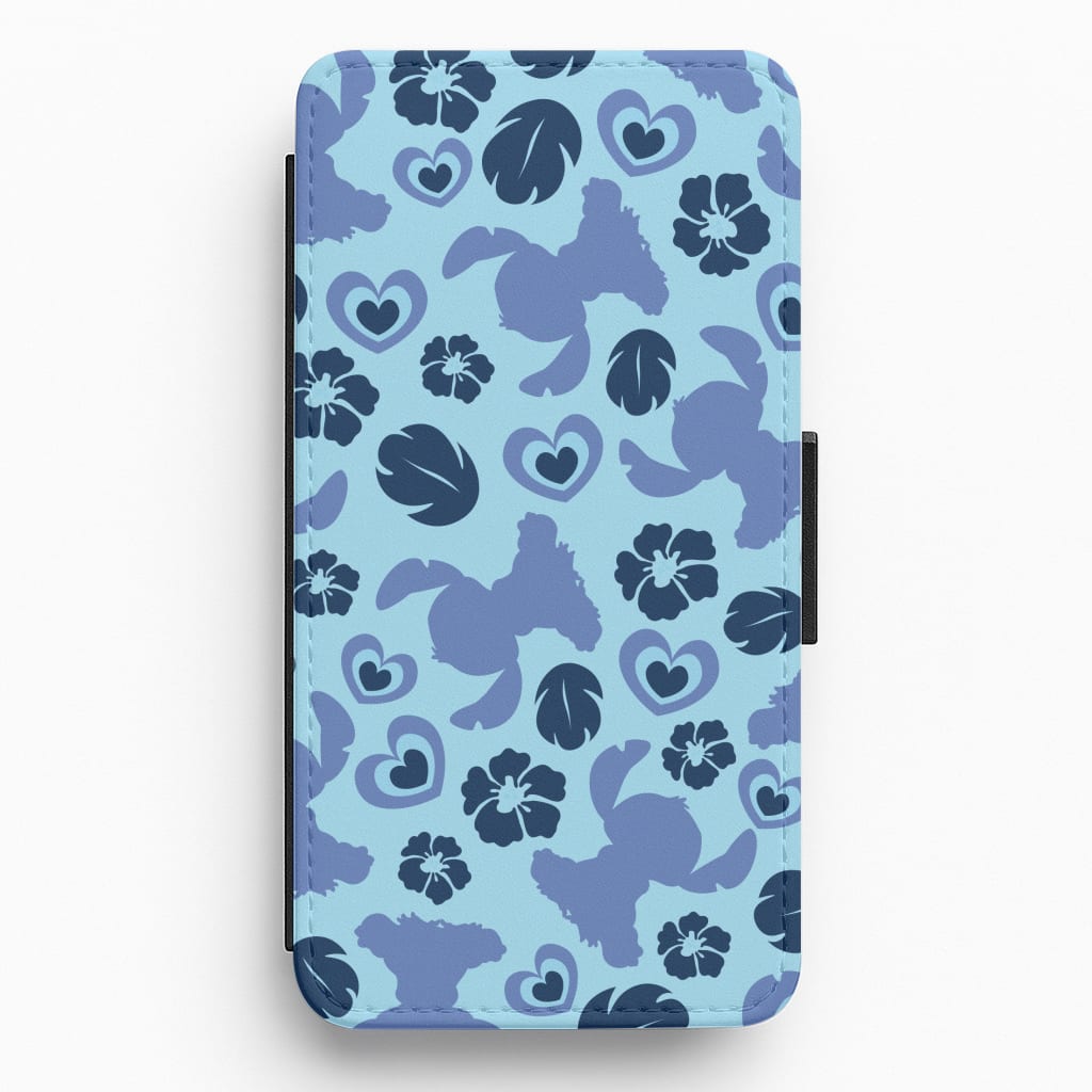 Blue Alien Silhouette Pattern Flip / Wallet Phone Case