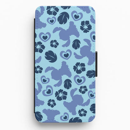 Blue Alien Silhouette Pattern Flip / Wallet Phone Case