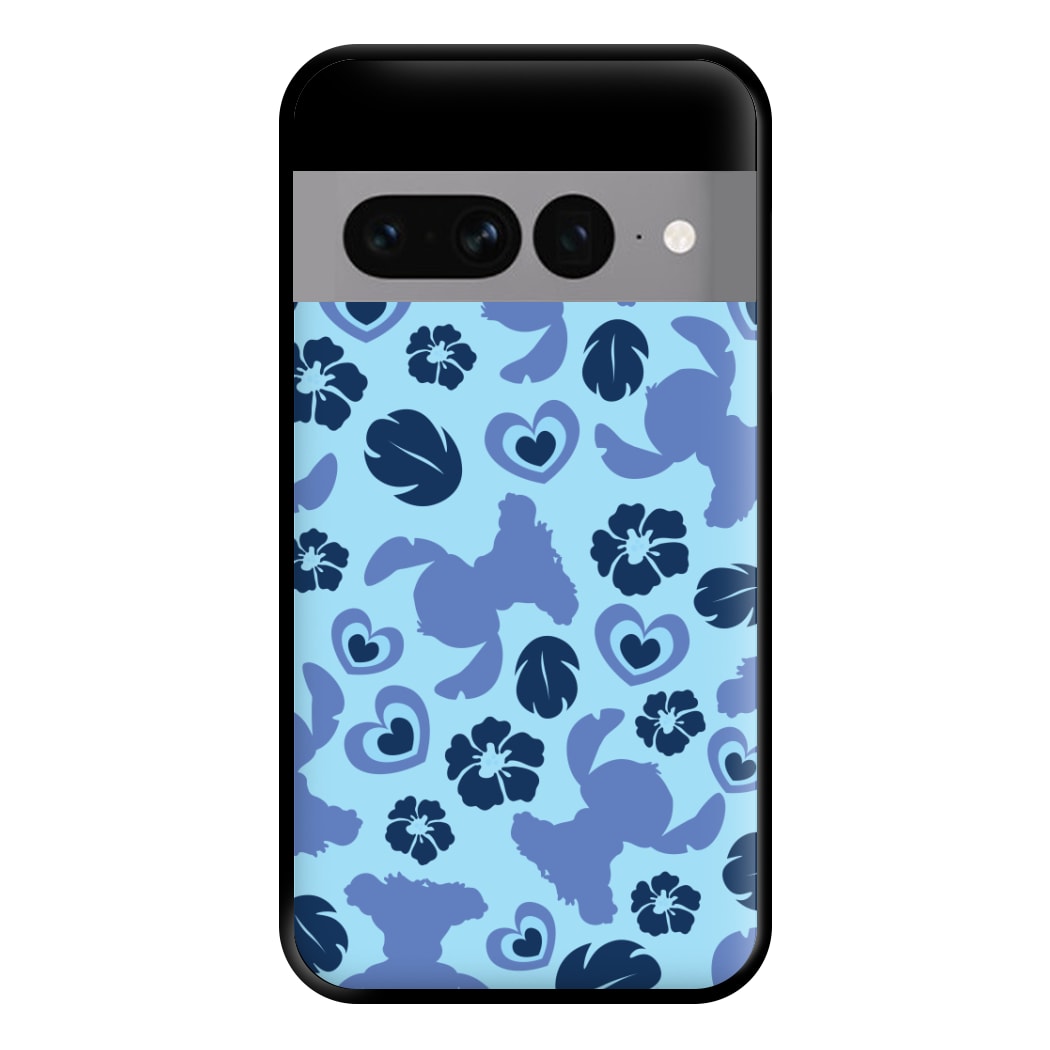 Blue Alien Silhouette Pattern Phone Case for Google Pixel 7 Pro