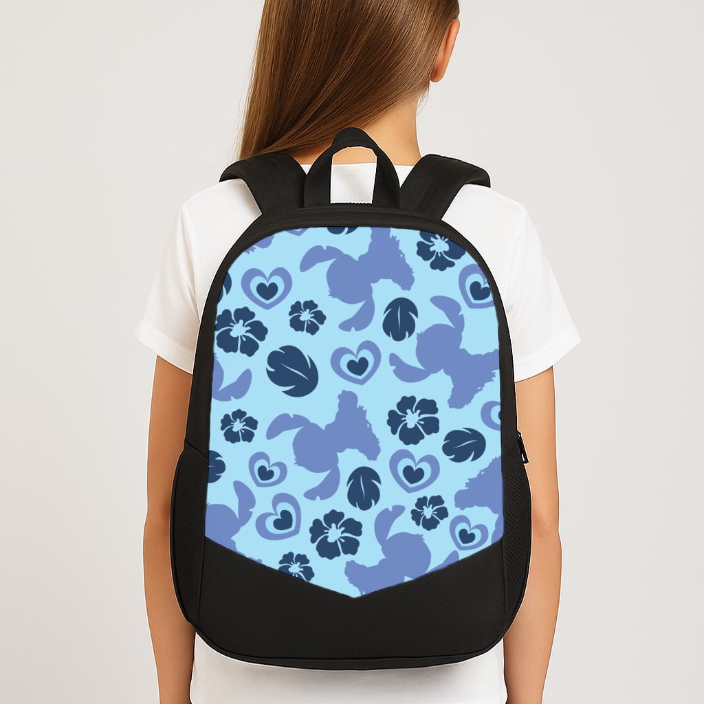 Blue Alien Silhouette Pattern Large School Bag