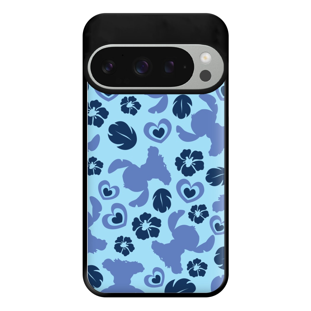 Blue Alien Silhouette Pattern Phone Case for Google Pixel 9 Pro XL