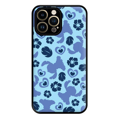 Blue Alien Silhouette Pattern Phone Case for iPhone 14 Pro Max